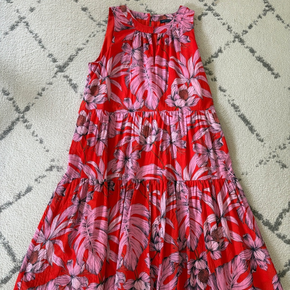 Red and Pink Flower and Leaf Print Dress- Tommy Hilfiger